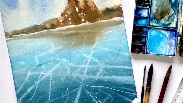 Рисуем акварелью лед