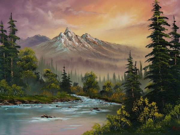 Живопись. Bob Ross, "Горная река"
