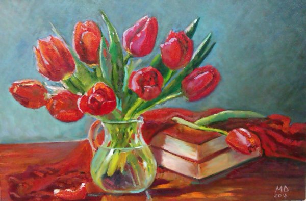Тюльпаны в вазе живопись