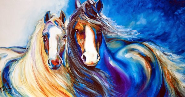 Конь красками