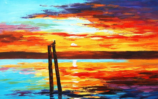 Пейзаж гуашью