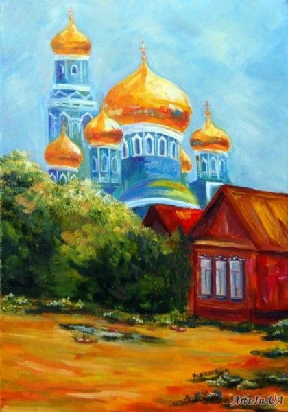 Зимний пейзаж с храмом