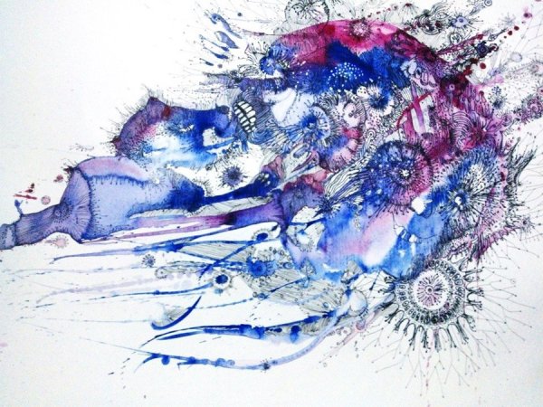 Акварель с гелевой ручкой