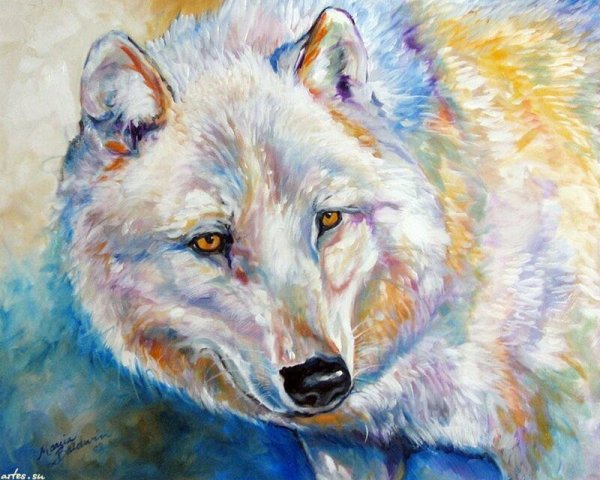 Волк масляными красками