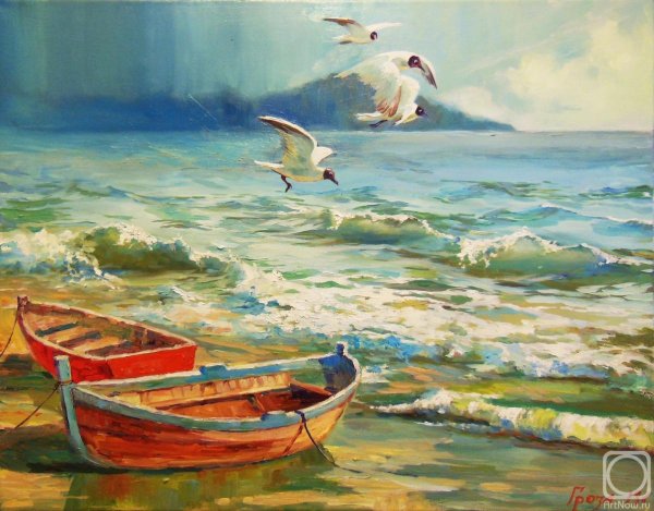 Морской пейзаж с лодкой