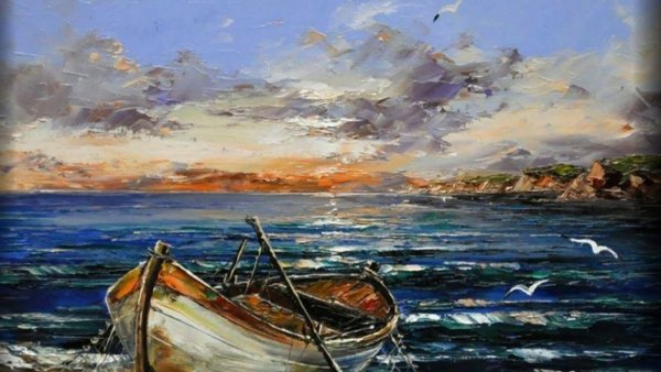 Морской пейзаж с лодкой