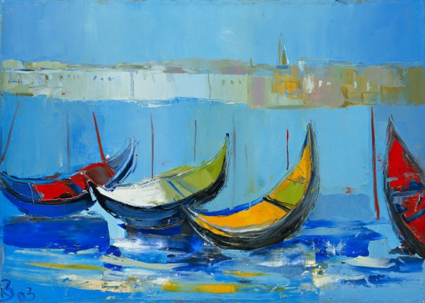 Лодки мастихином картины