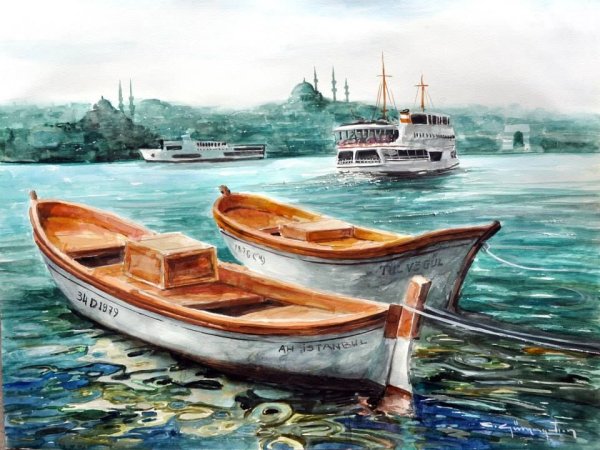 Лодка акварель