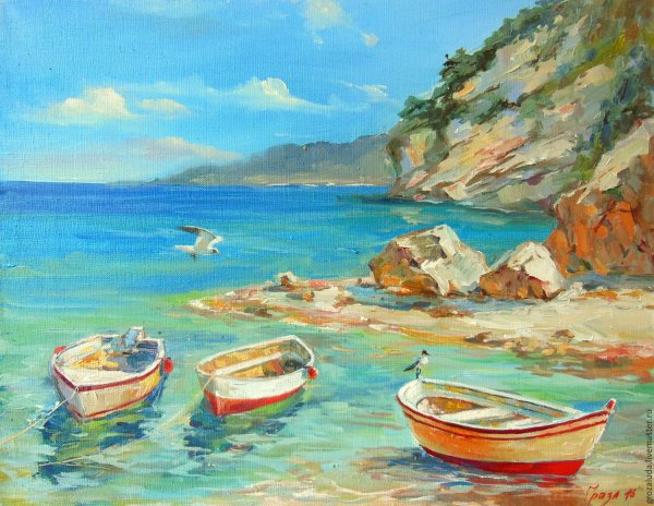 Живопись море лодки