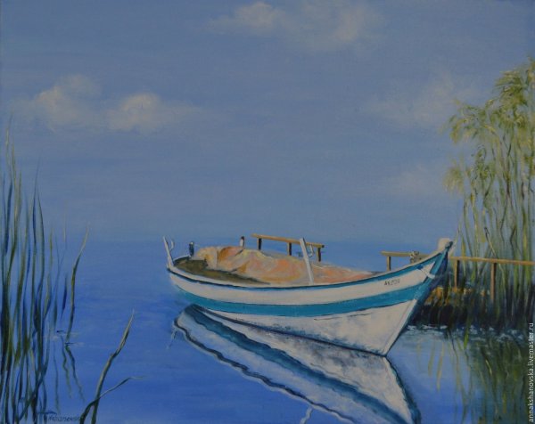 Лодка в камышах живопись