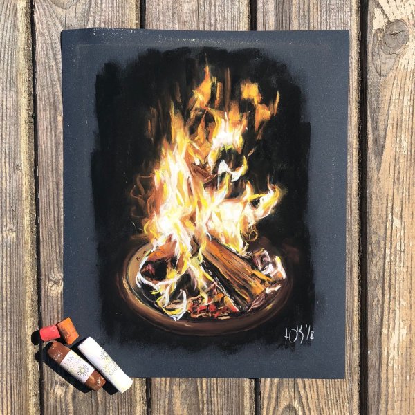 Камин пастелью