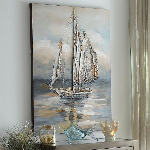 Акриловая живопись парусник с поталью
