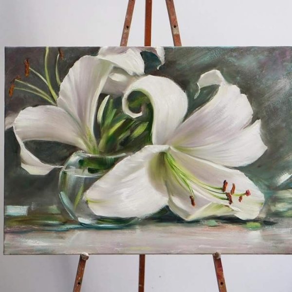 Лилии акрилом на холсте