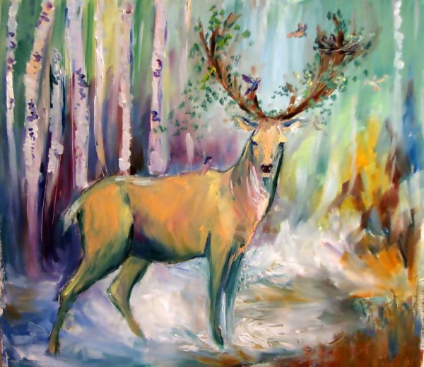 Олень живопись