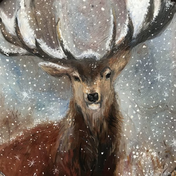 Олень маслинами красками