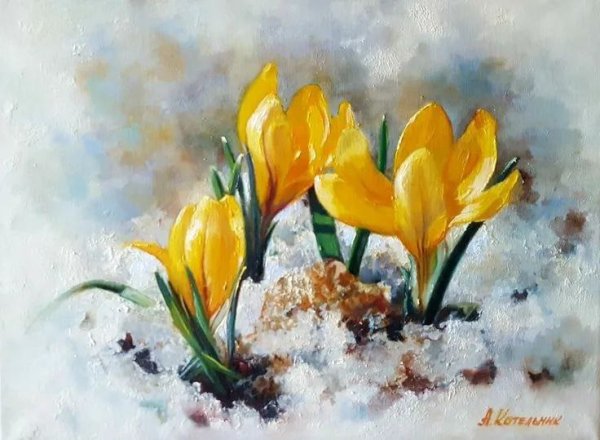 Крокусы акварелью