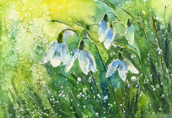 Подснежники акварель