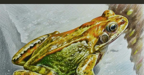 Жаба цветными карандашами