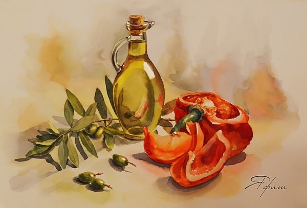 Скетч акварелью прованский натюрморт