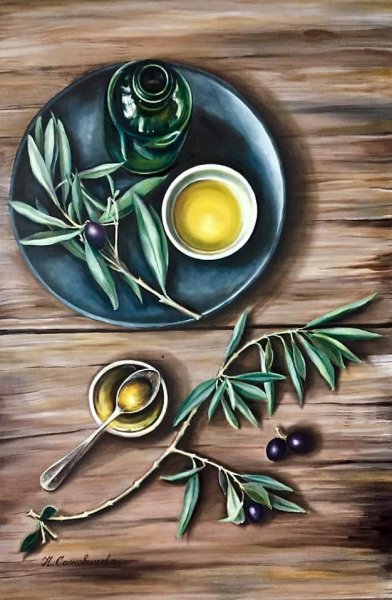 Натюрморт с оливковым маслом