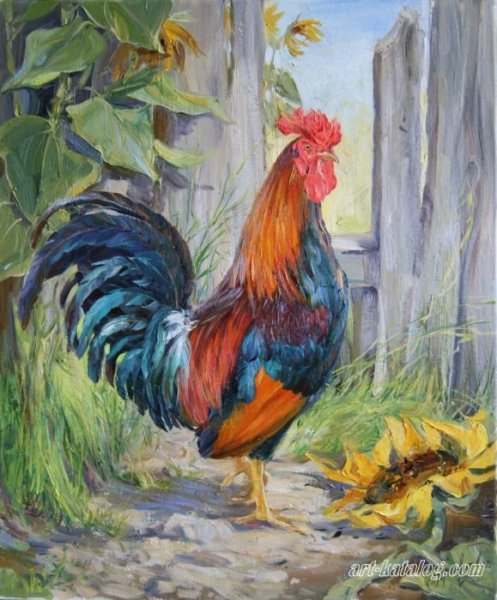 Петух картина маслом
