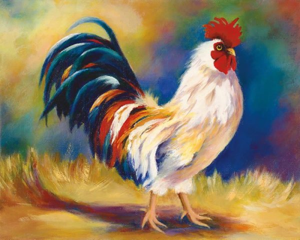 Петух гуашью