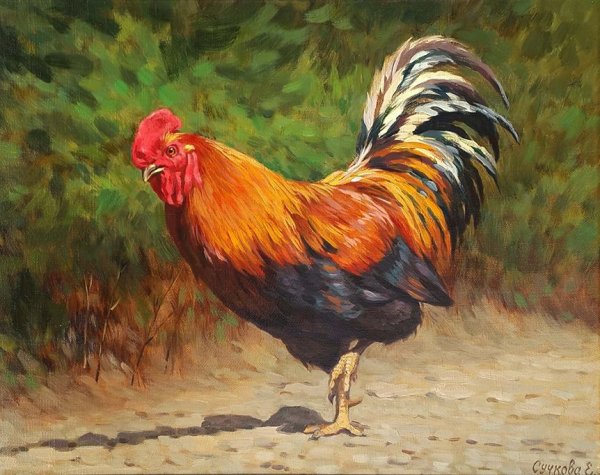 Куры в живописи маслом