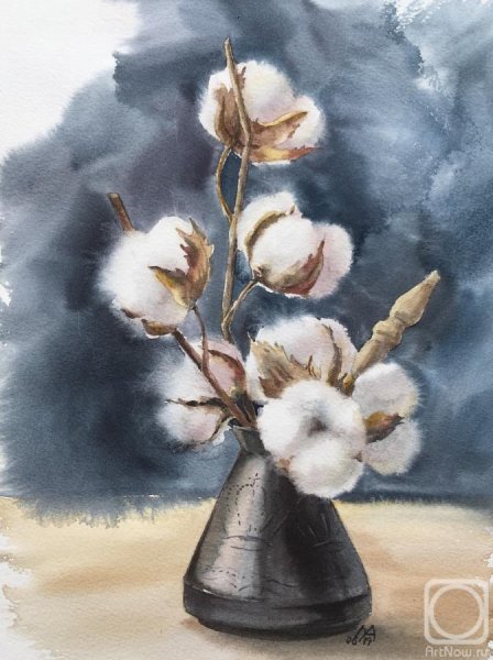 Ветка хлопка акварелью