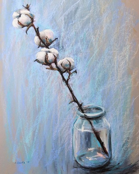 Натюрморт с веткой хлопка
