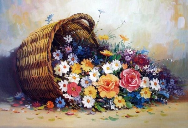 Цветы в корзине живопись