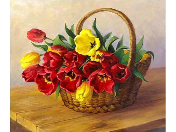 Корзина с цветами живопись