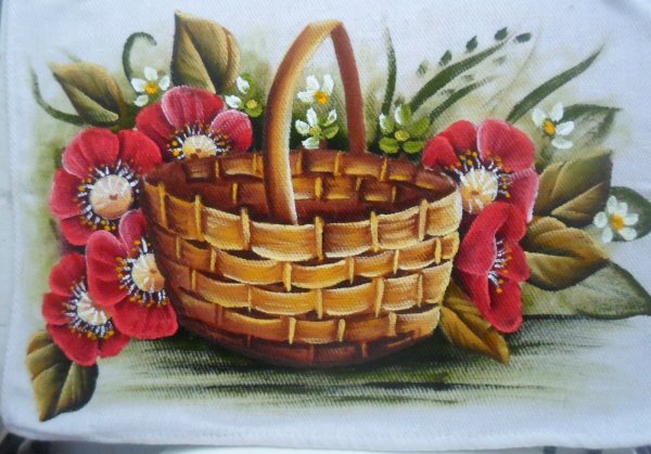 Корзина с цветами гуашью