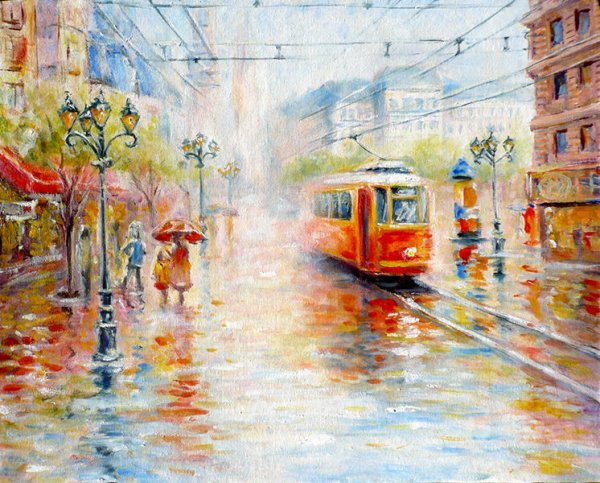 Картина "осенний трамвай", худ. В. Грунцо