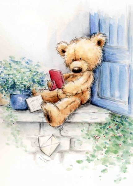 Плюшевый мишка акварелью