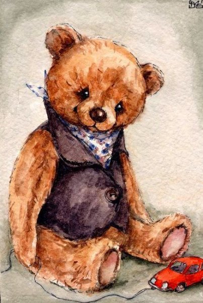 Мишка акварель