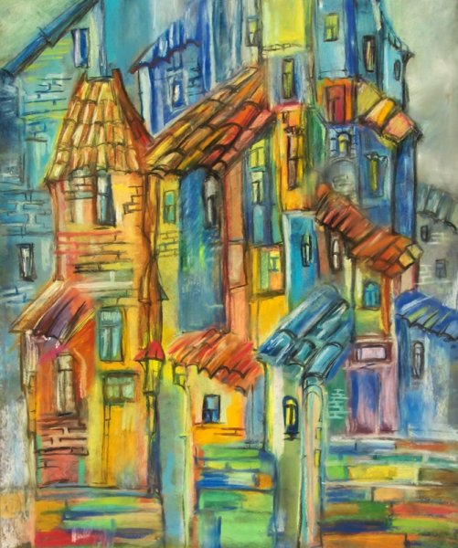 Стилизованный городской пейзаж живопись