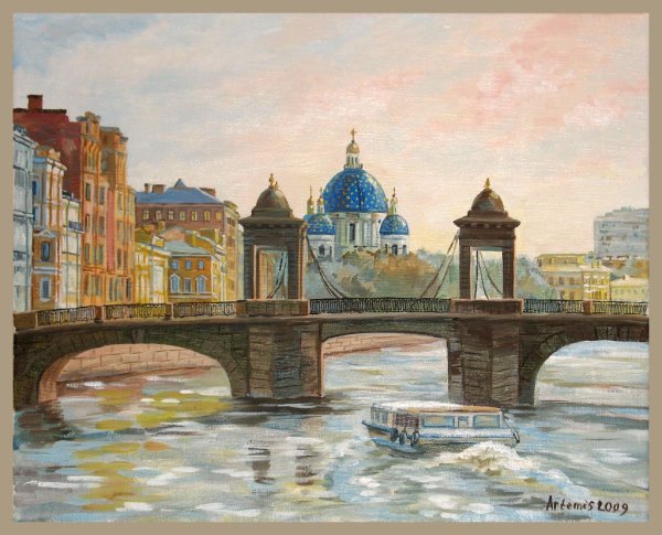 Акварель пейзажи Питер Троицкий мост