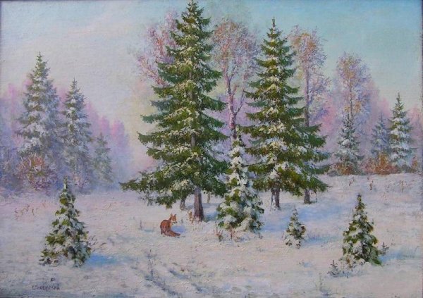 Ёлочка в лесу живопись