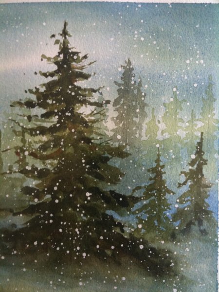 Ель акварелью