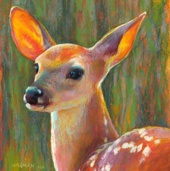 Олень пастелью