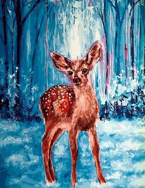 Олененок в зимнем лесу