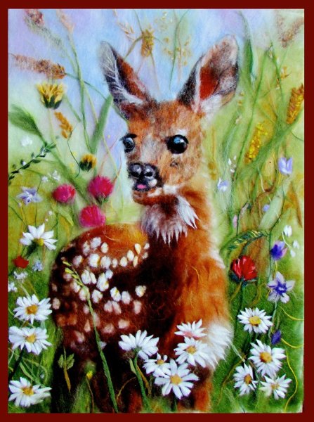 Картины из шерсти оленёнок