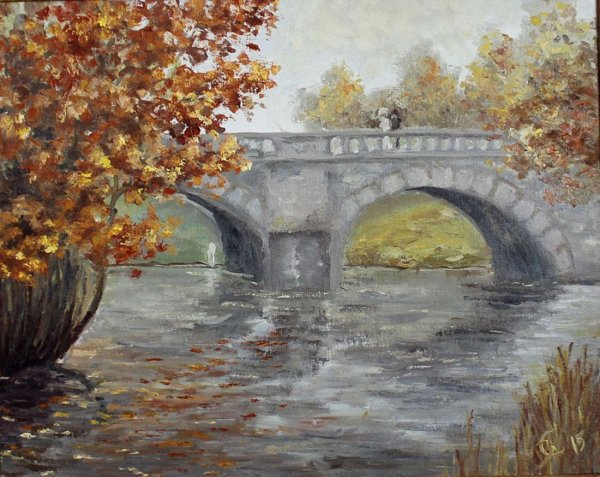 Осенний пейзаж с мостом