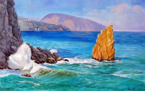 Картины маслом море и скалы