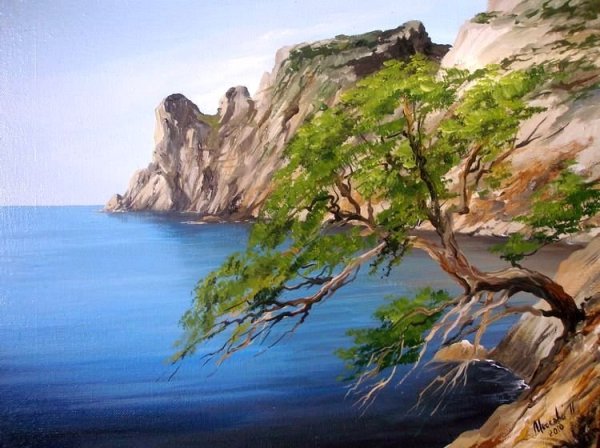 Морской пейзаж с деревом