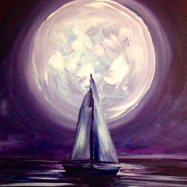 Лунный пейзаж гуашью