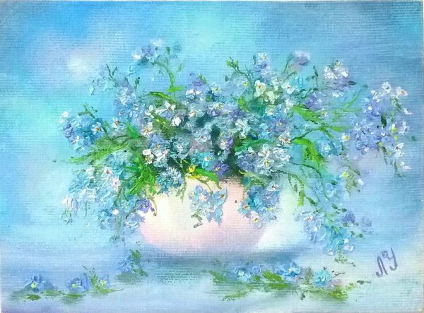 Незабудки в живописи акварелью