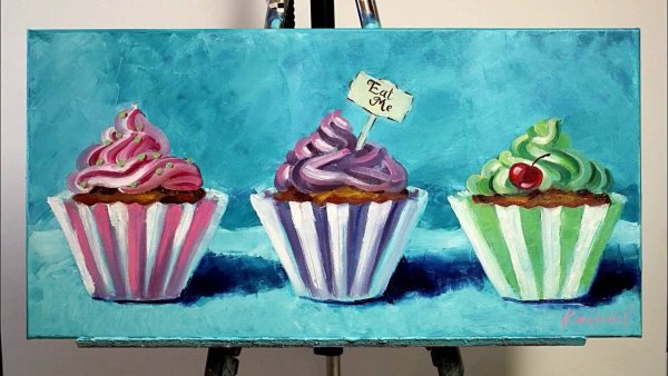 Картина гуашью пирожные