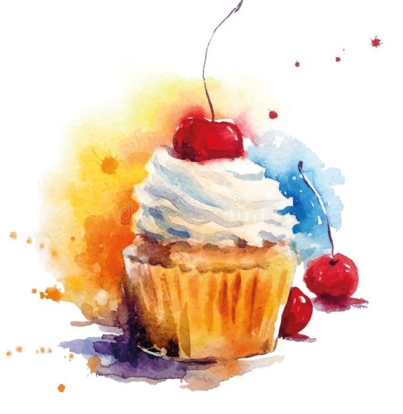 Пирожные рисунок акварелью