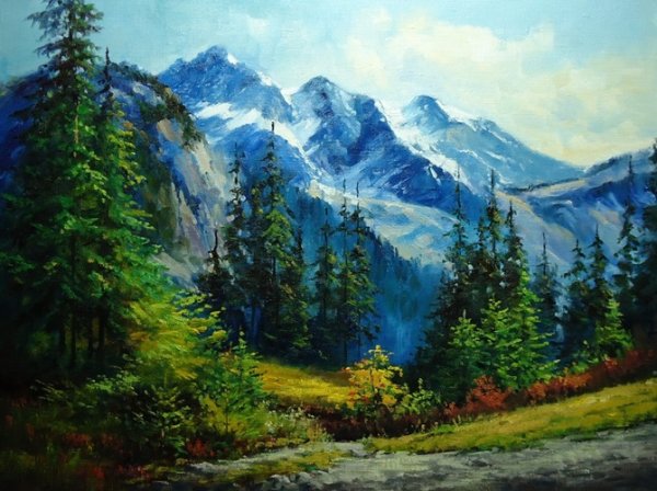 Горный пейзаж маслом Рица